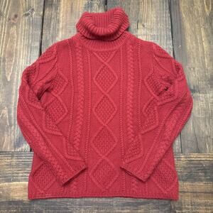Women’s Eddie Bauer Petite XS Red Cable Knot Turtle Neck Sweater‎